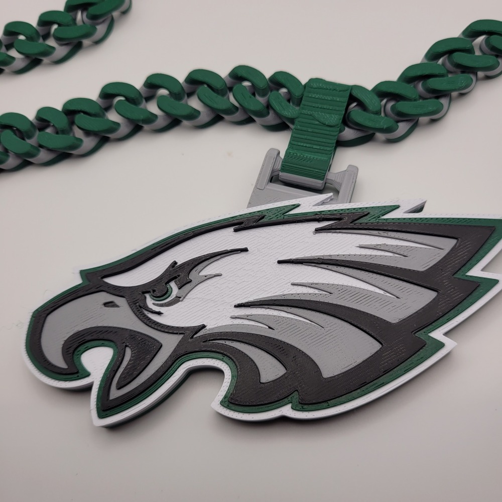 Philadelphia Eagles Hype Chain 3D Printed Logo Pendant Green Silver Fan Jewelry